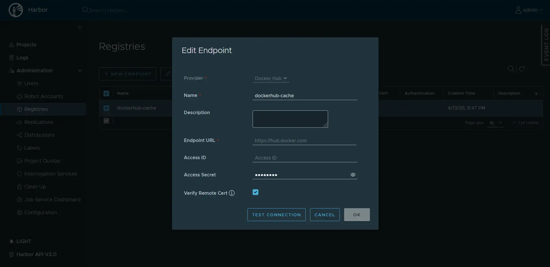 Harbor Registry Endpoint Configuration